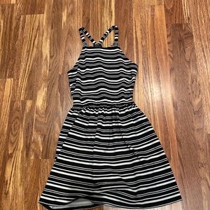 Striped fit and flare racer back dress